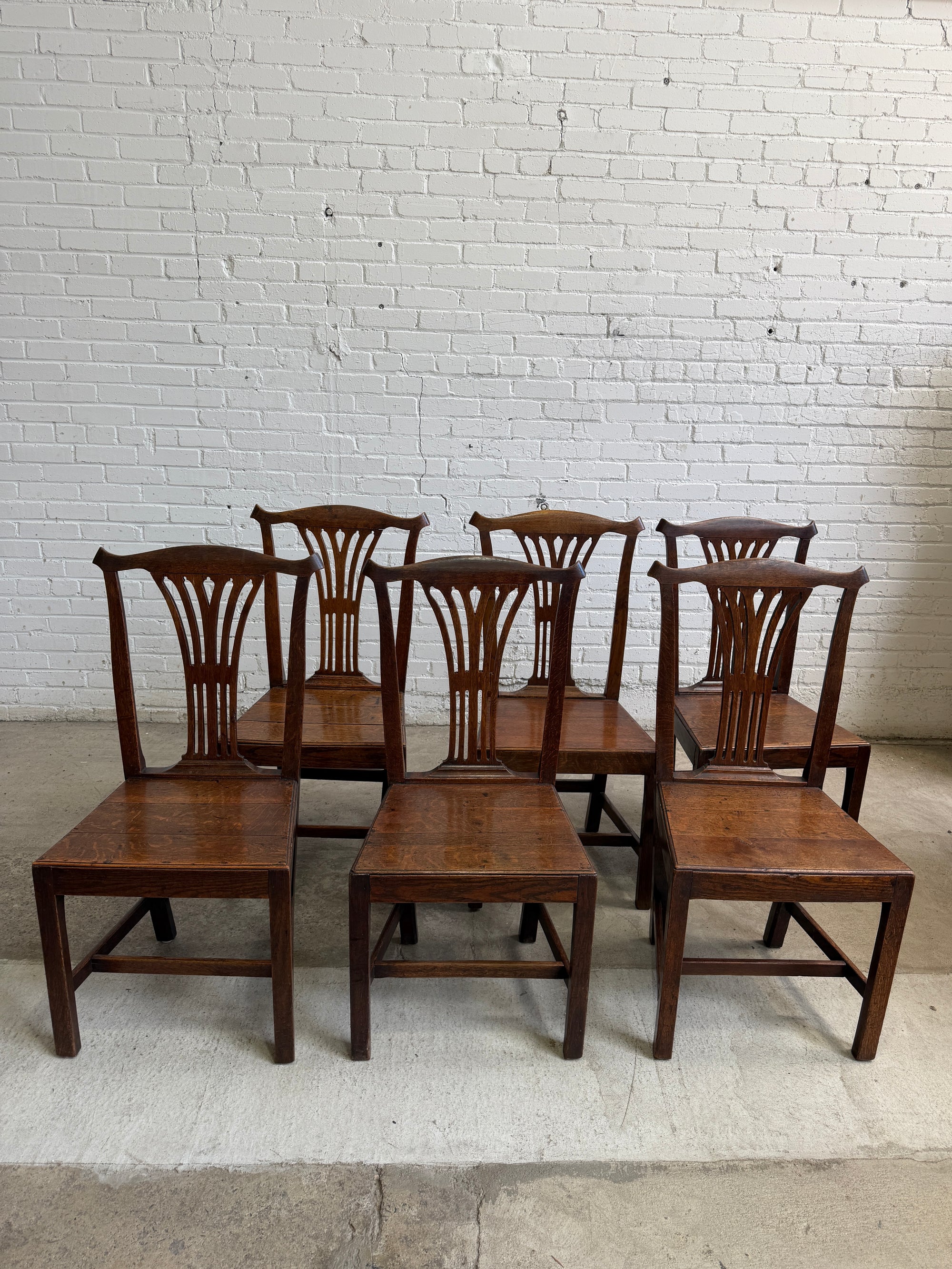 Antique Set of Six Georgian Oak Chairs, c. 1890
