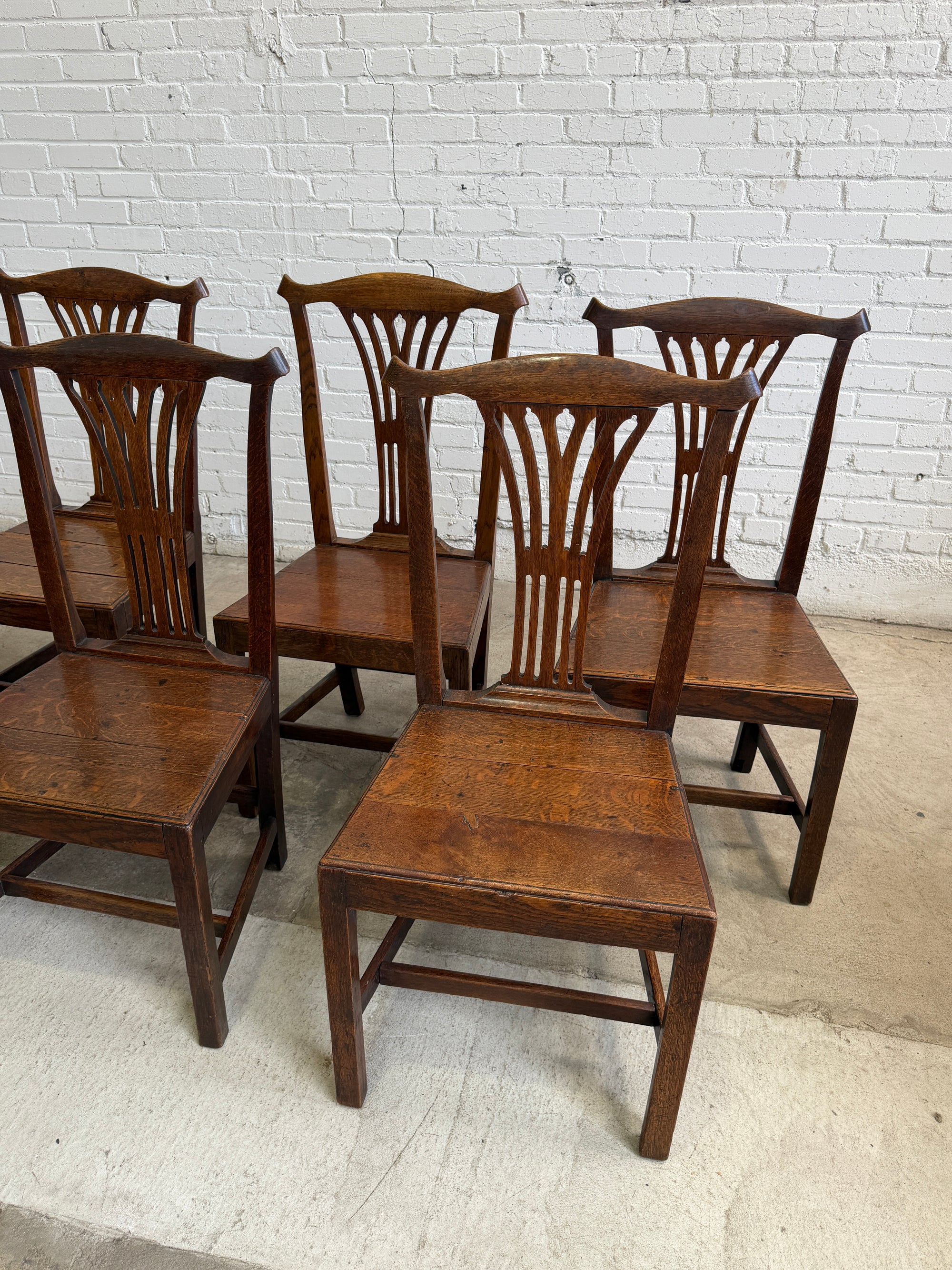 Antique Set of Six Georgian Oak Chairs, c. 1890