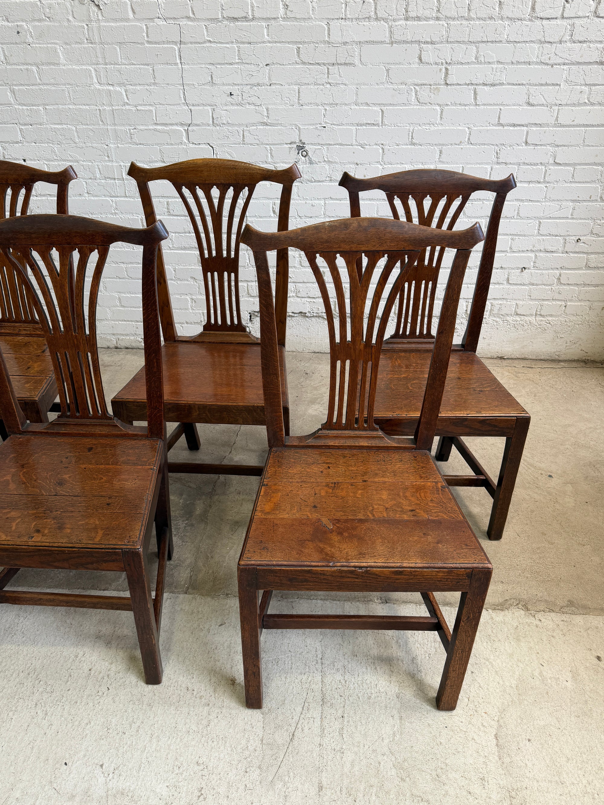 Antique Set of Six Georgian Oak Chairs, c. 1890