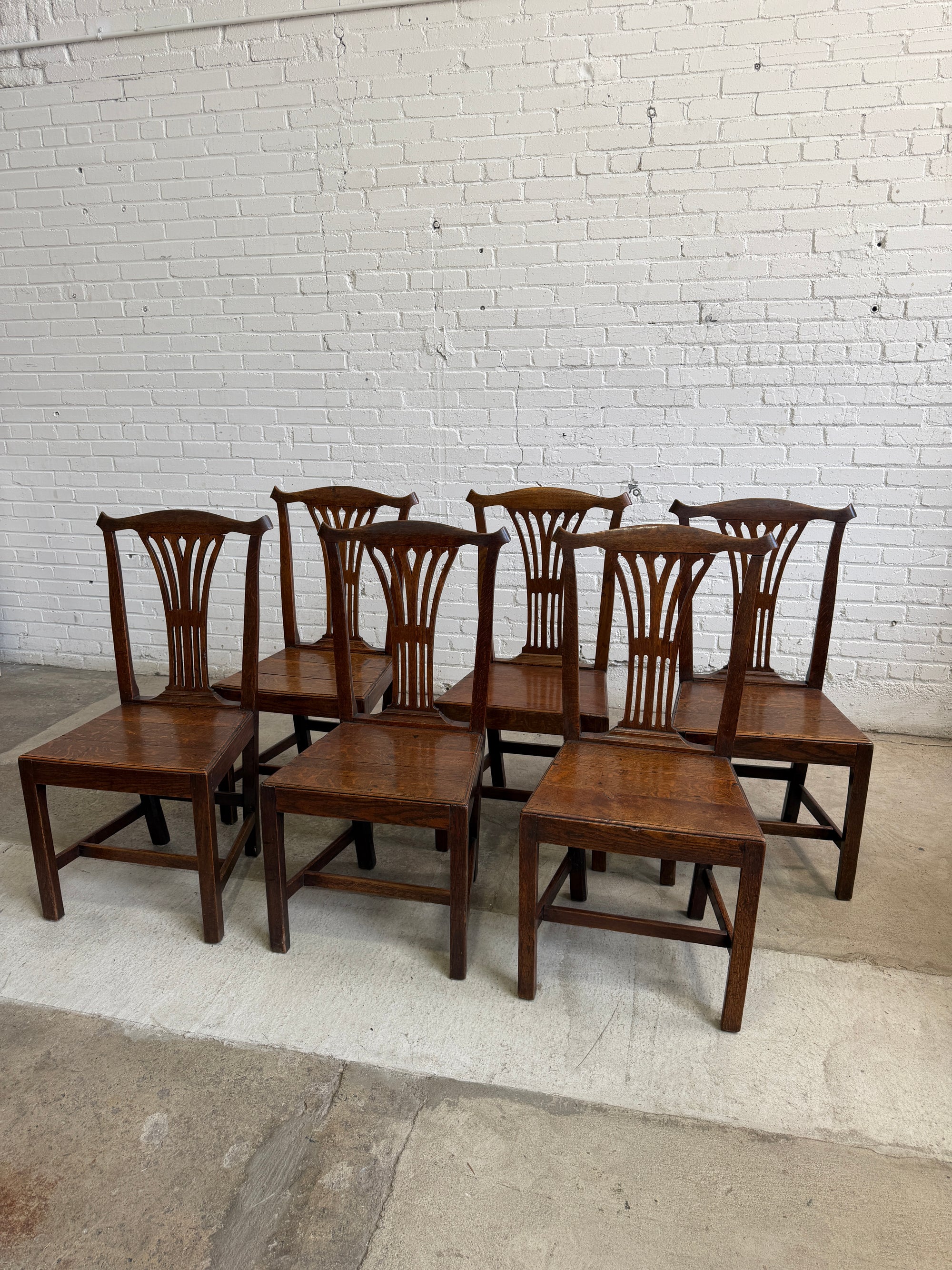 Antique Set of Six Georgian Oak Chairs, c. 1890