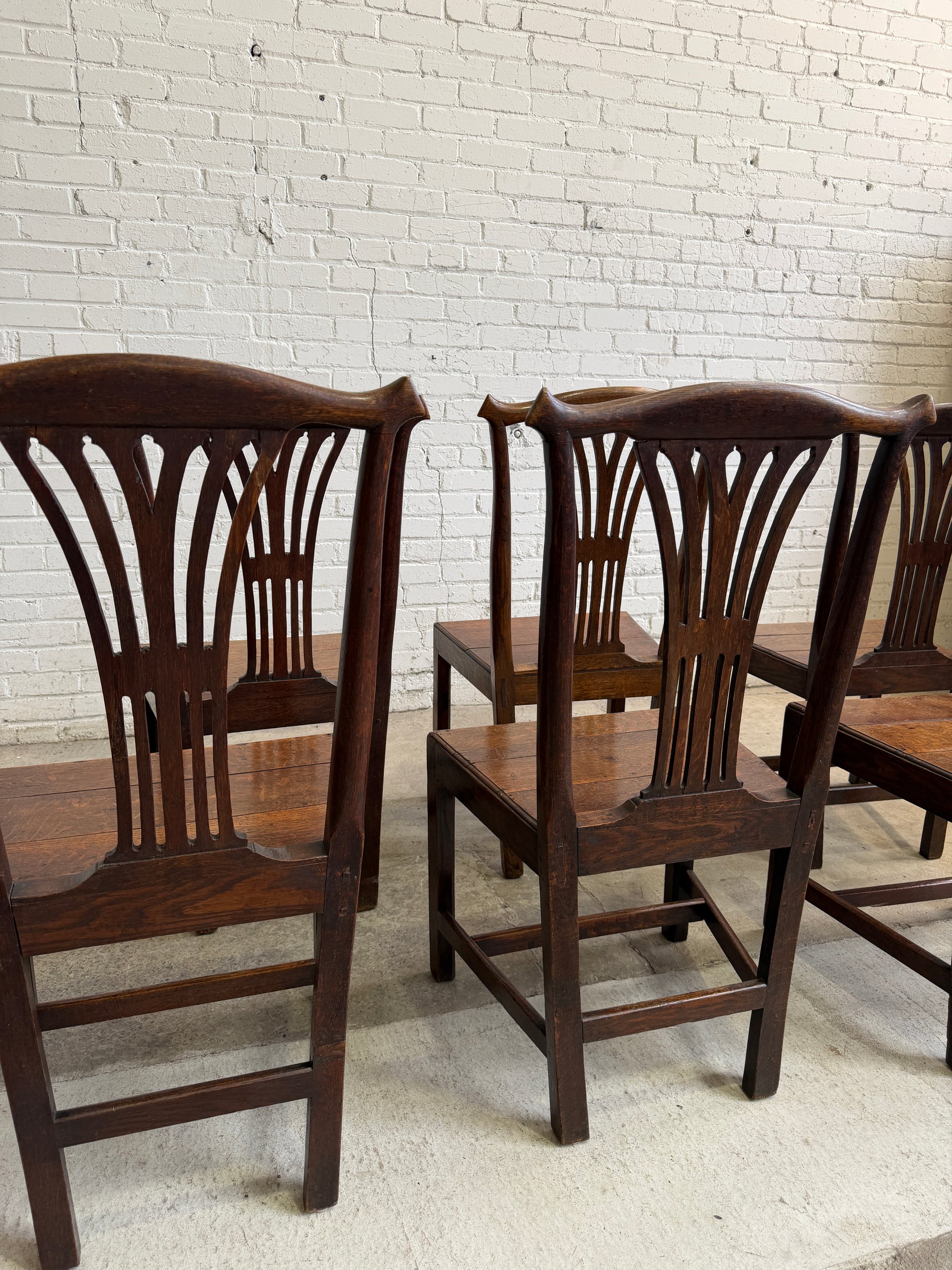 Antique Set of Six Georgian Oak Chairs, c. 1890