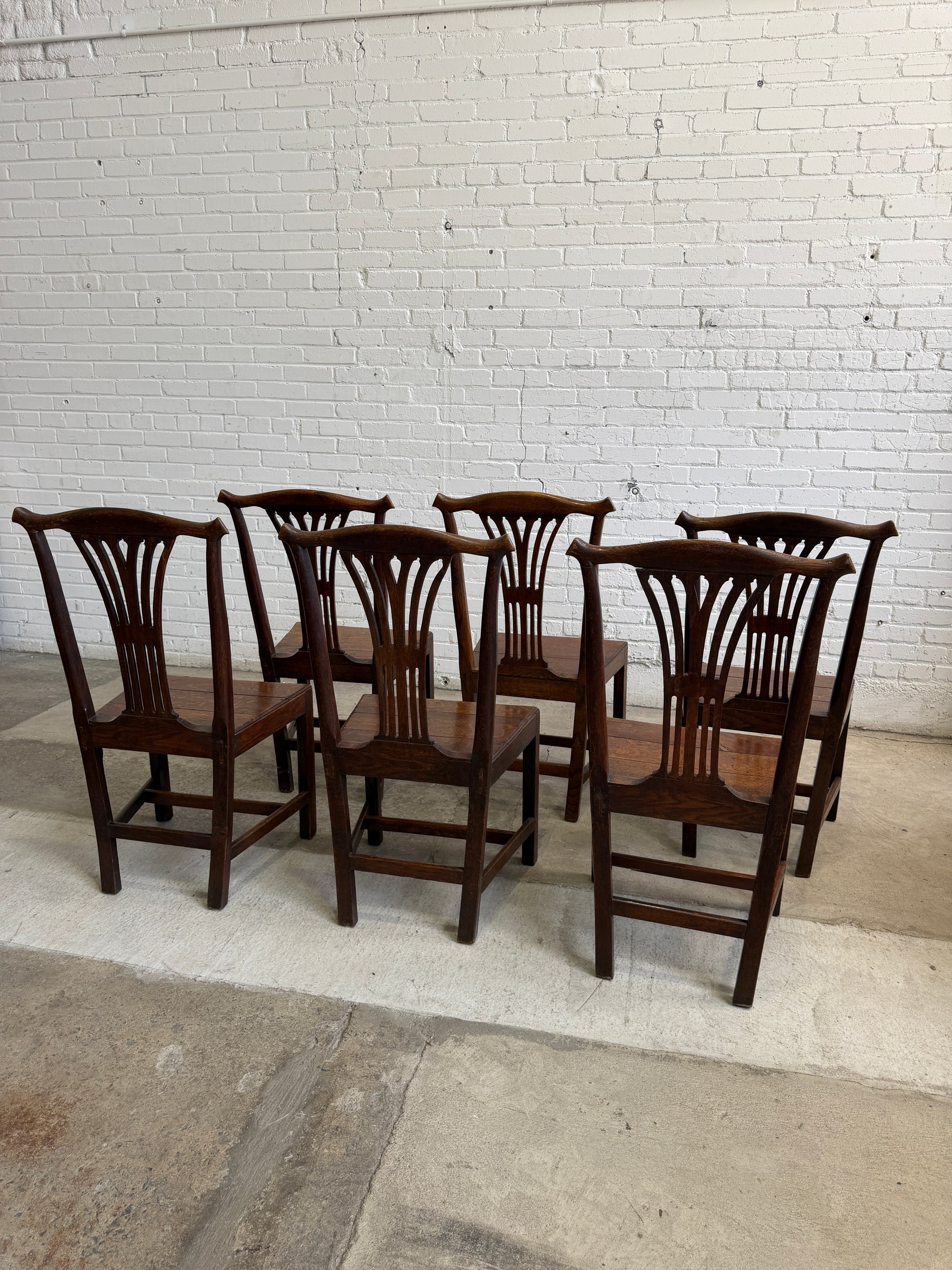 Antique Set of Six Georgian Oak Chairs, c. 1890