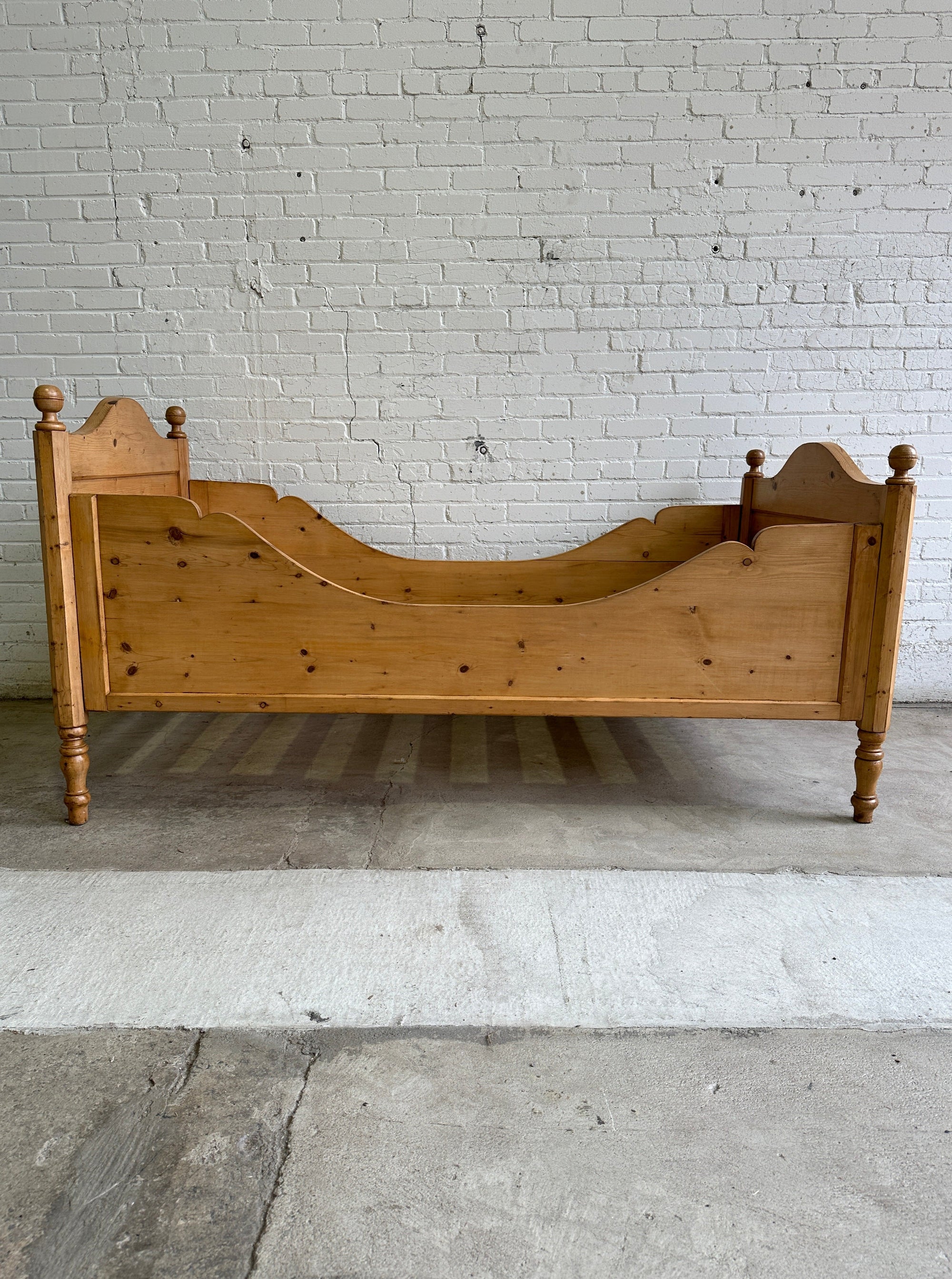 Antique Pine Sleigh Bed with Curved Siderails c. 1900