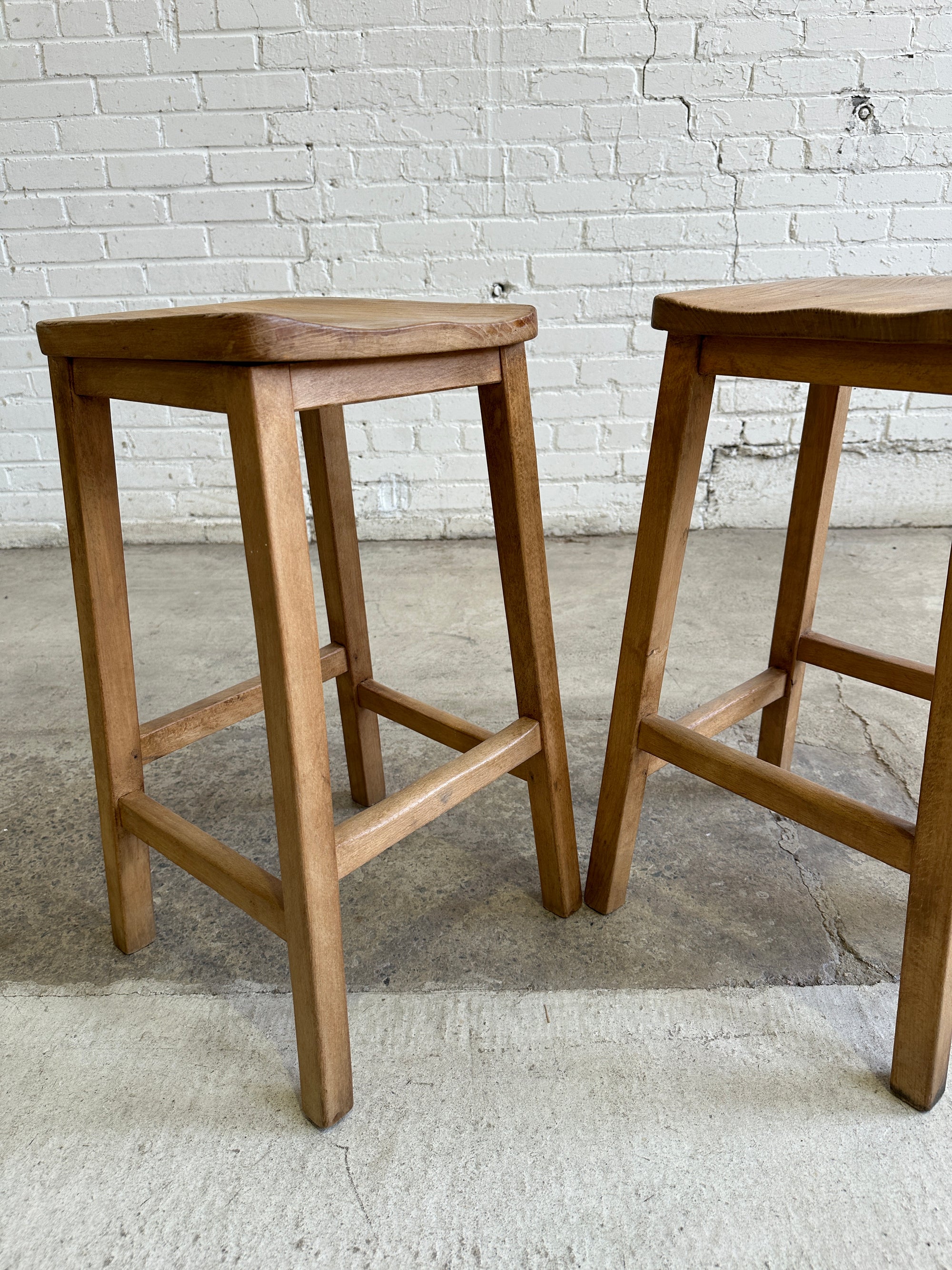 Antique English Pair of Stools with Saddle Seats, c. 1920