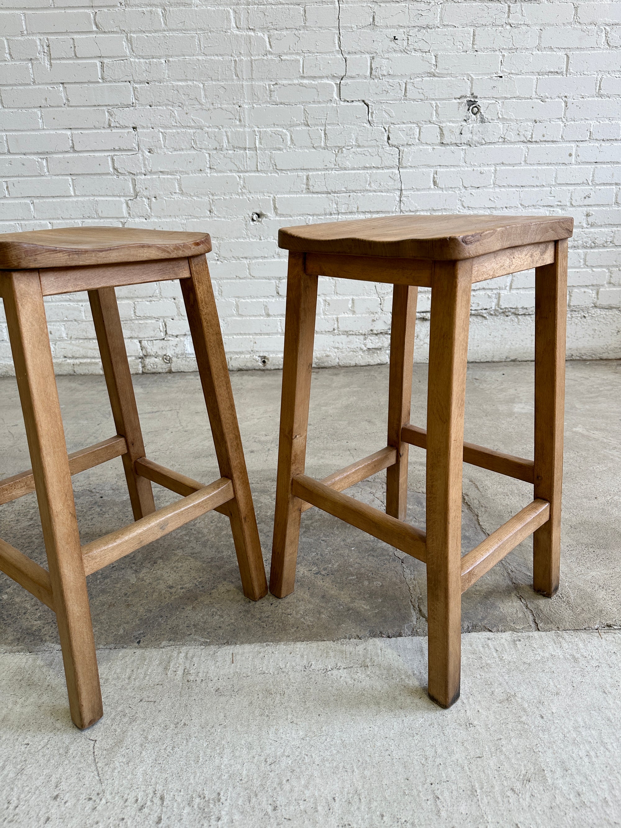 Antique English Pair of Stools with Saddle Seats, c. 1920