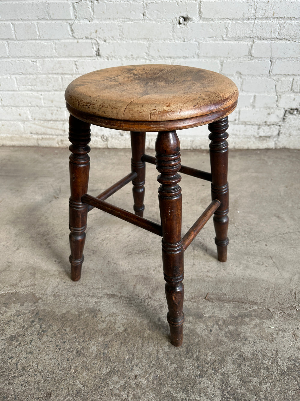 Antique English Elm and Sycamore Round Stool c. 1880