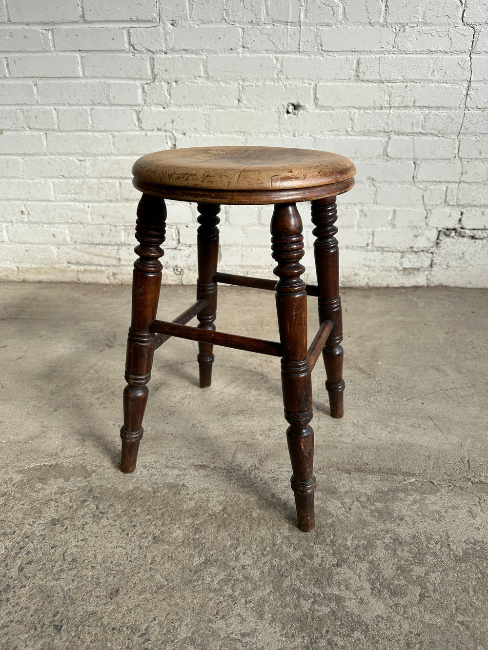 Antique English Elm and Sycamore Round Stool c. 1880
