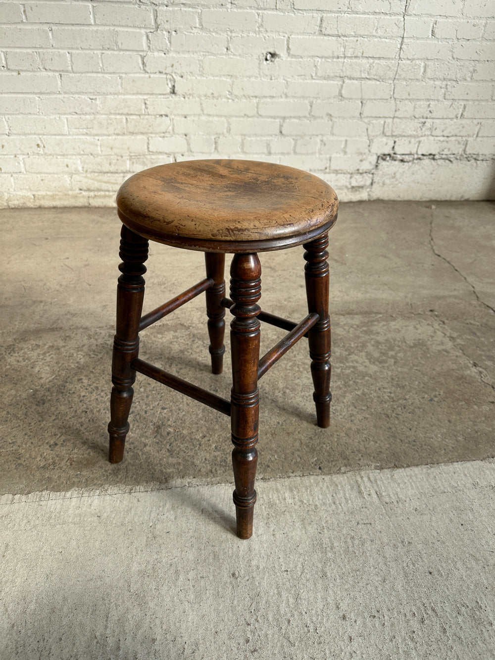 Antique English Elm and Sycamore Round Stool c. 1880