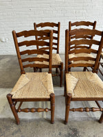 Antique English Oak Ladderback Chairs with Rush Seats c. 1900
