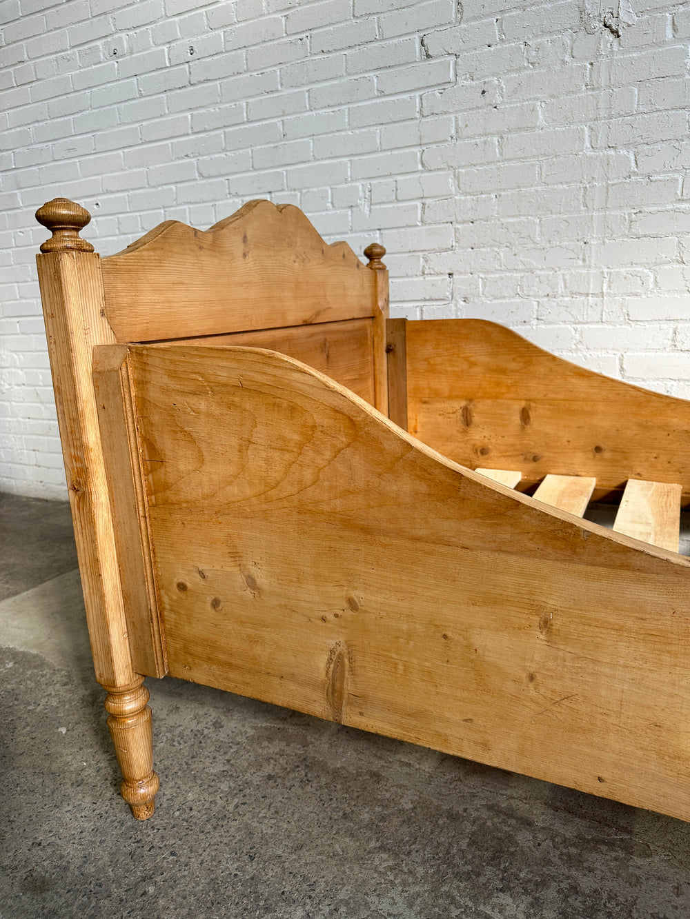 Wide Antique Pine Sleigh Bed c. 1890
