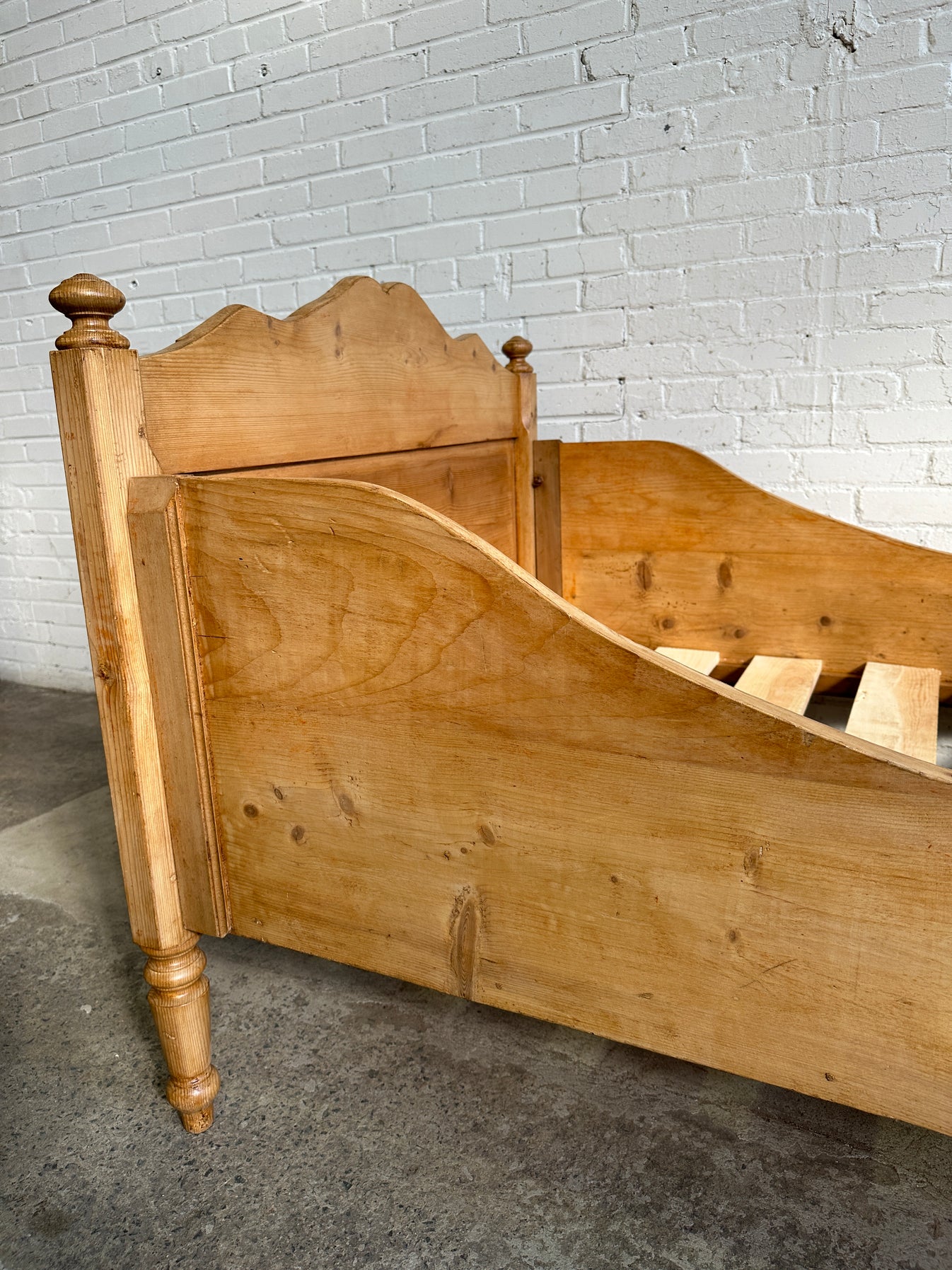 Wide Antique Pine Sleigh Bed c. 1890 Knosen Antiques