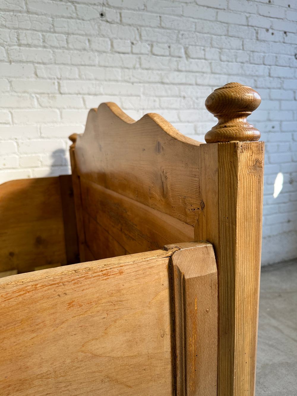 Wide Antique Pine Sleigh Bed c. 1890