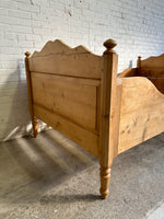 Wide Antique Pine Sleigh Bed c. 1890