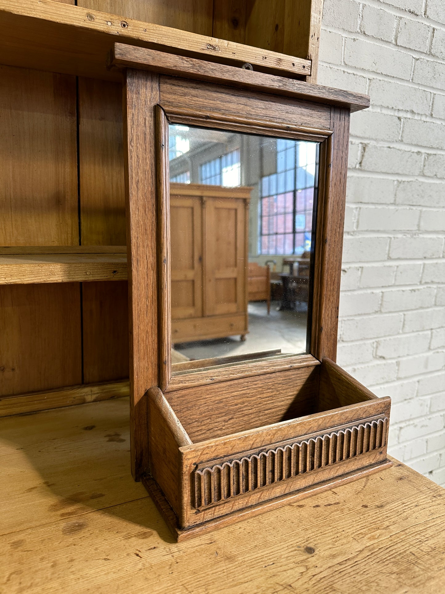 Antique Oak Hall Mirror with Box c. 1900