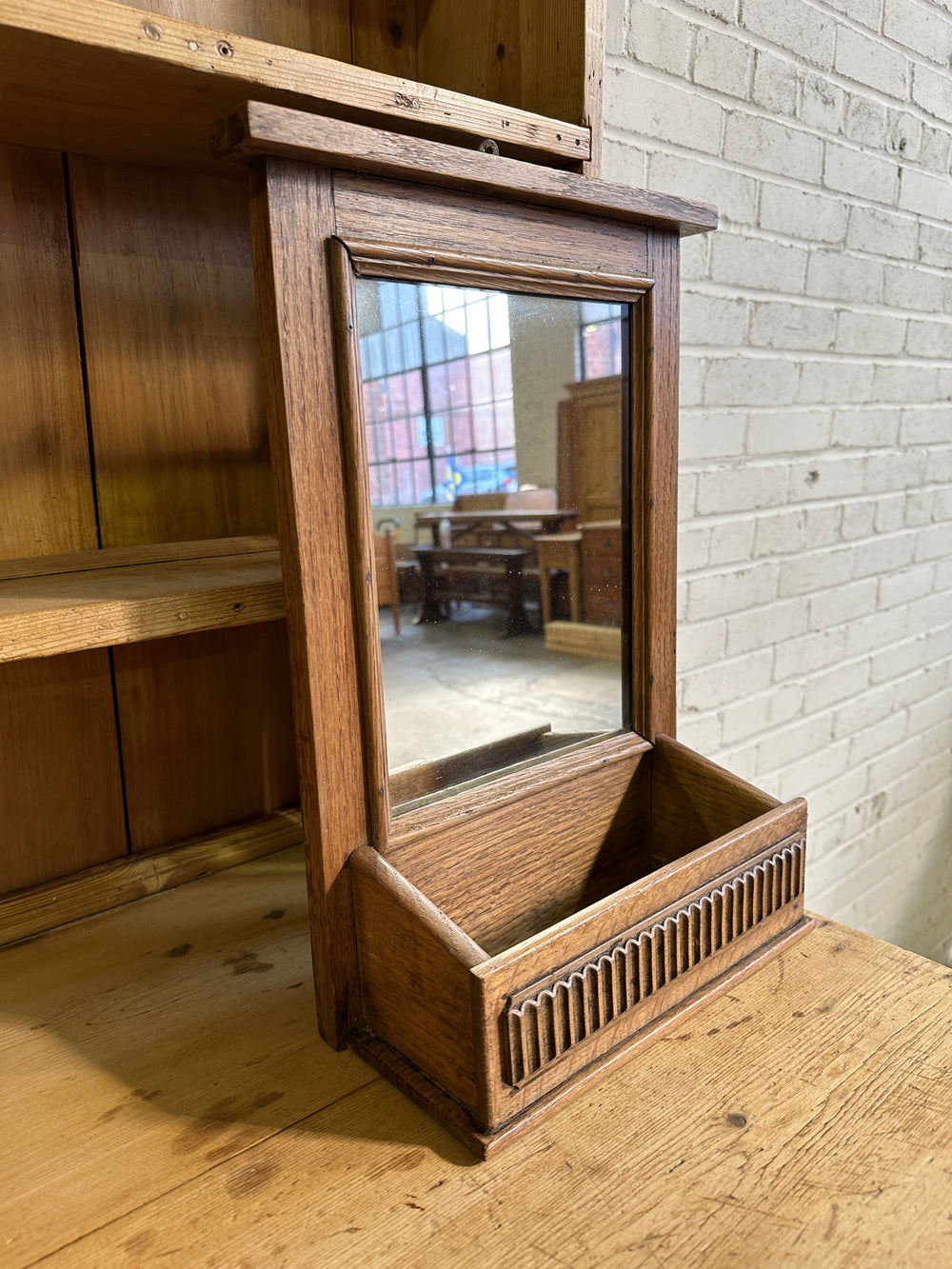 Antique Oak Hall Mirror with Box c. 1900