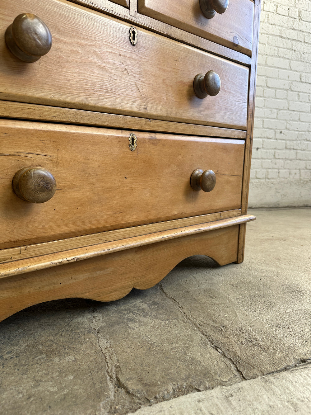 Antique Pine Chest of Drawers with Wavy Skirt, c. 1890