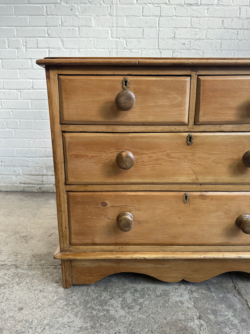 Antique Pine Chest of Drawers with Wavy Skirt, c. 1890