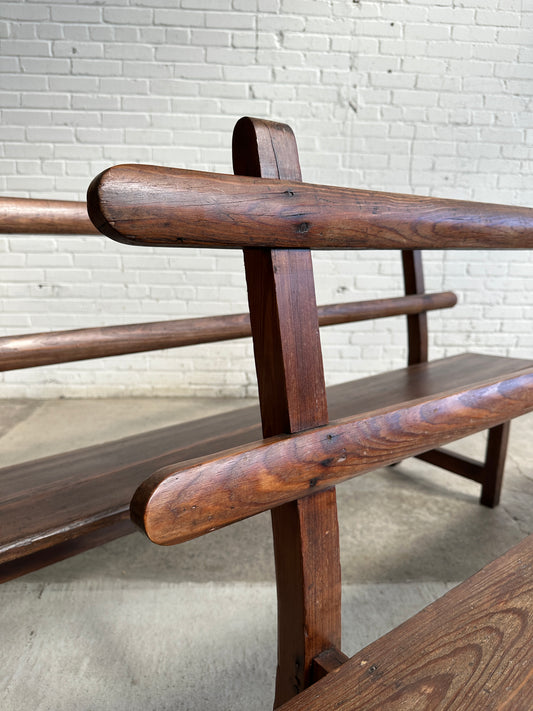 A Pair of Antique Pine Slat Back Benches, c. 1890