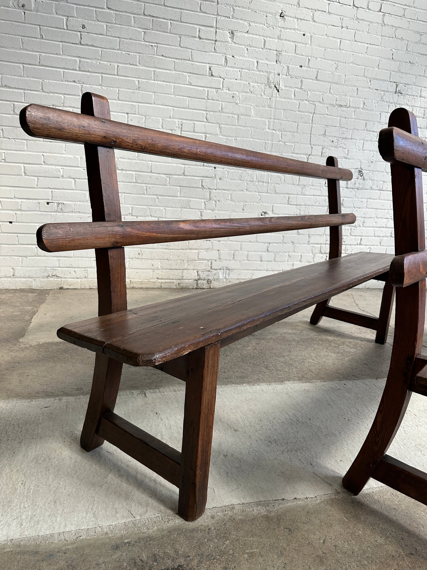 A Pair of Antique Pine Slat Back Benches, c. 1890