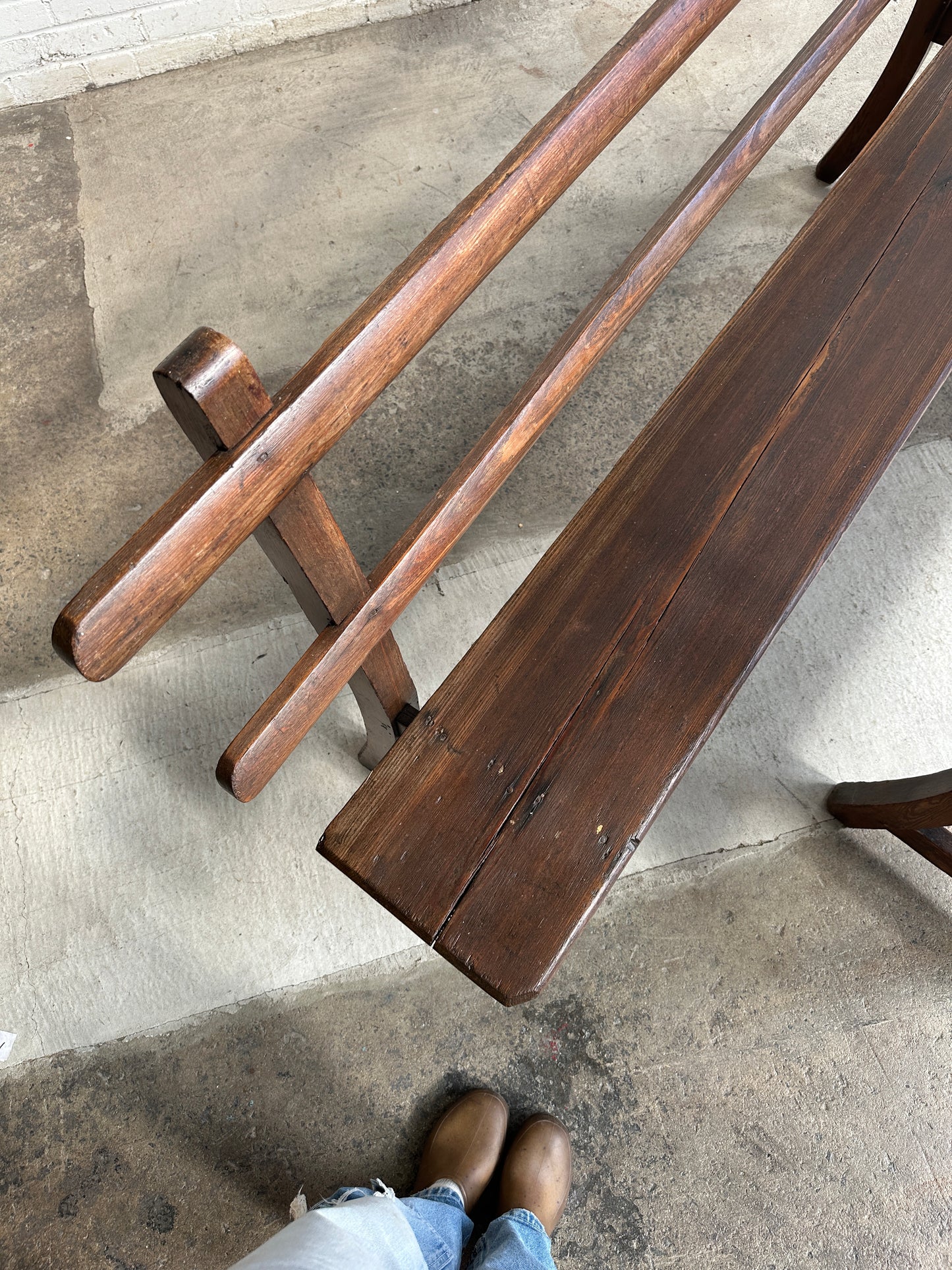 A Pair of Antique Pine Slat Back Benches, c. 1890