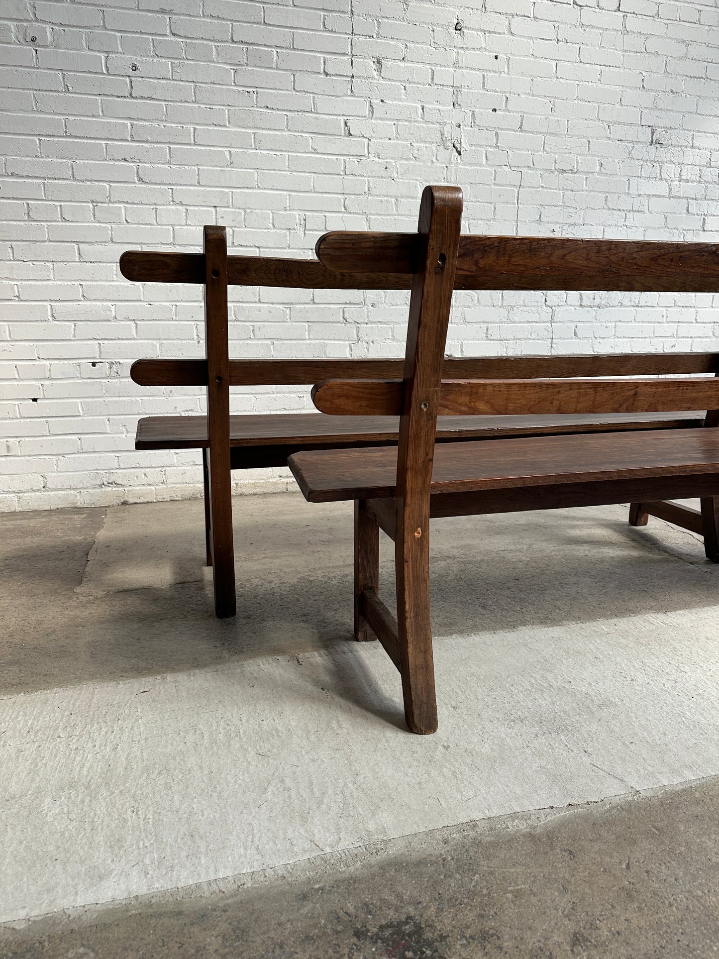 A Pair of Antique Pine Slat Back Benches, c. 1890
