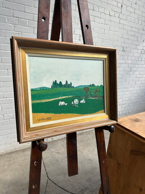 A Vintage Swedish Oil with Sheep in Field by Sigfrid Bengtsson