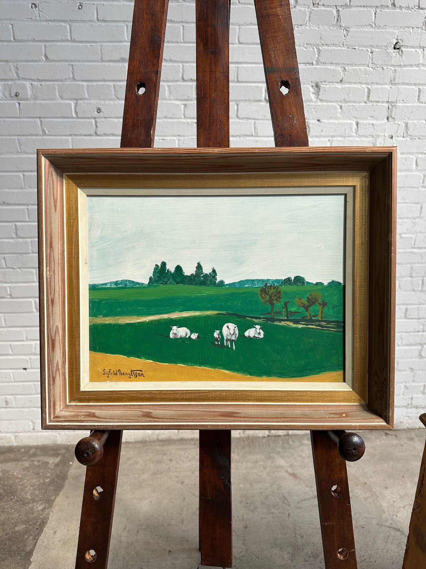 A Vintage Swedish Oil with Sheep in Field by Sigfrid Bengtsson