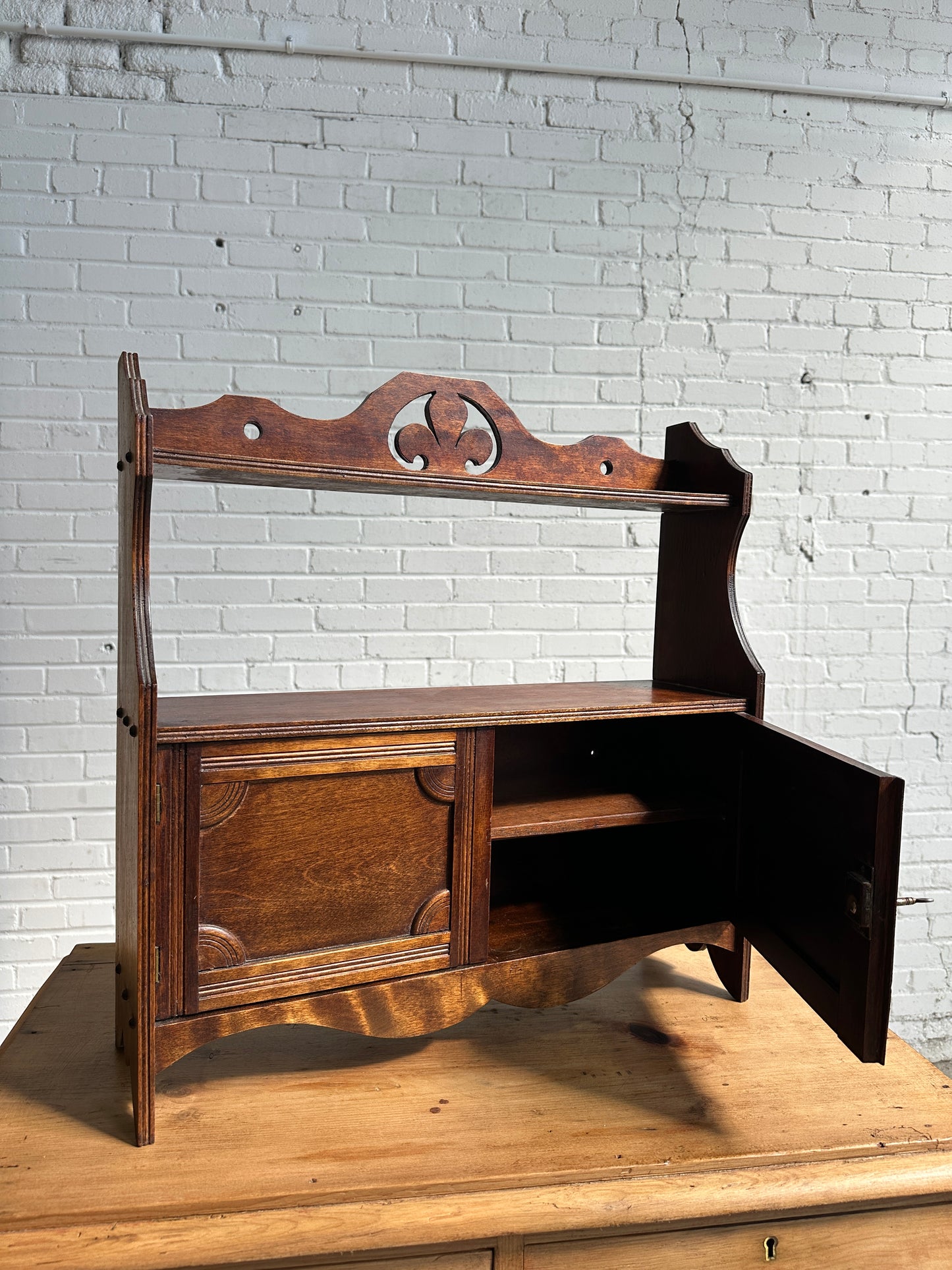 Antique English Oak Wall Cupboard, c. 1895