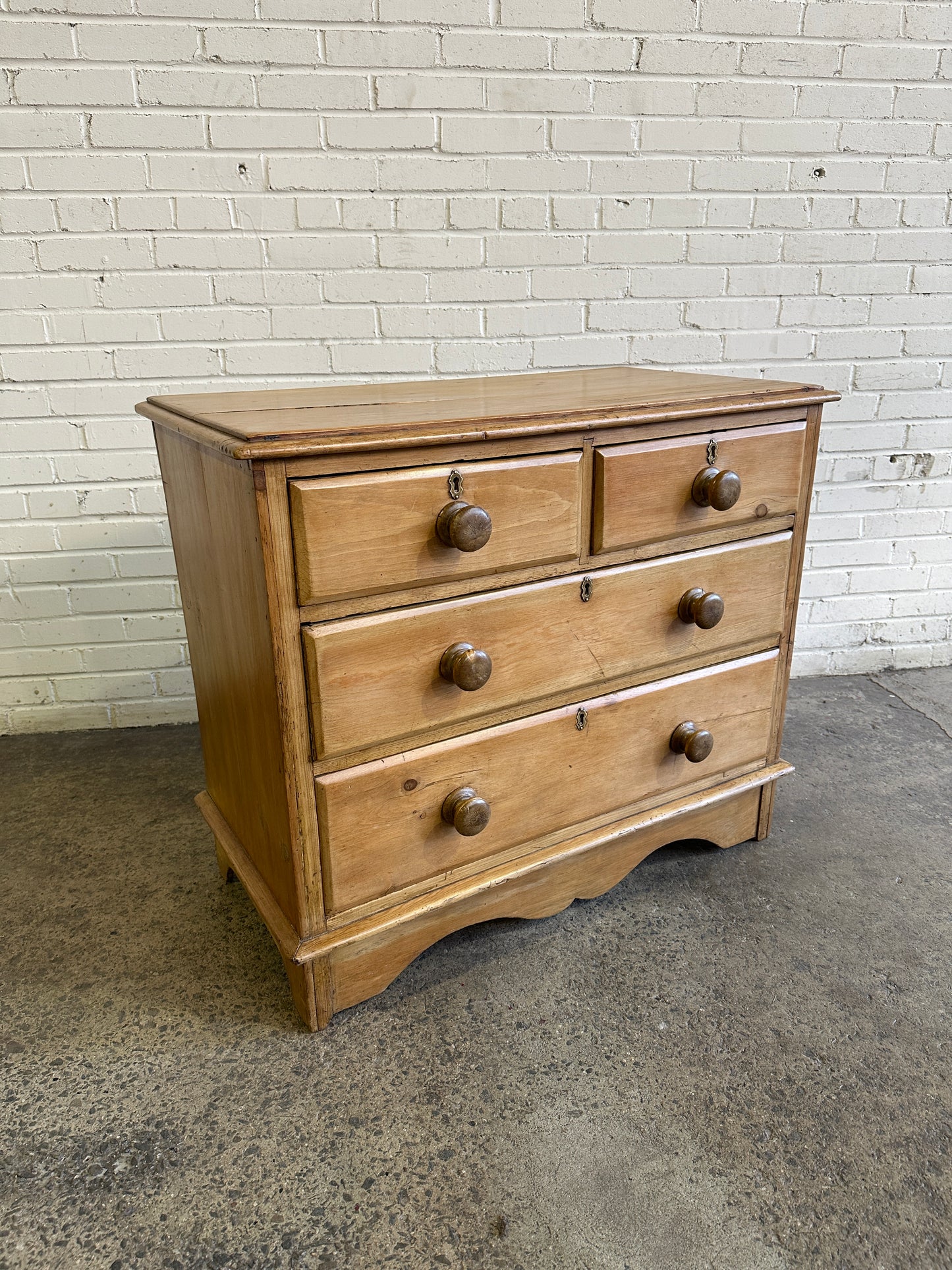 Antique Pine Chest of Drawers with Wavy Skirt, c. 1890