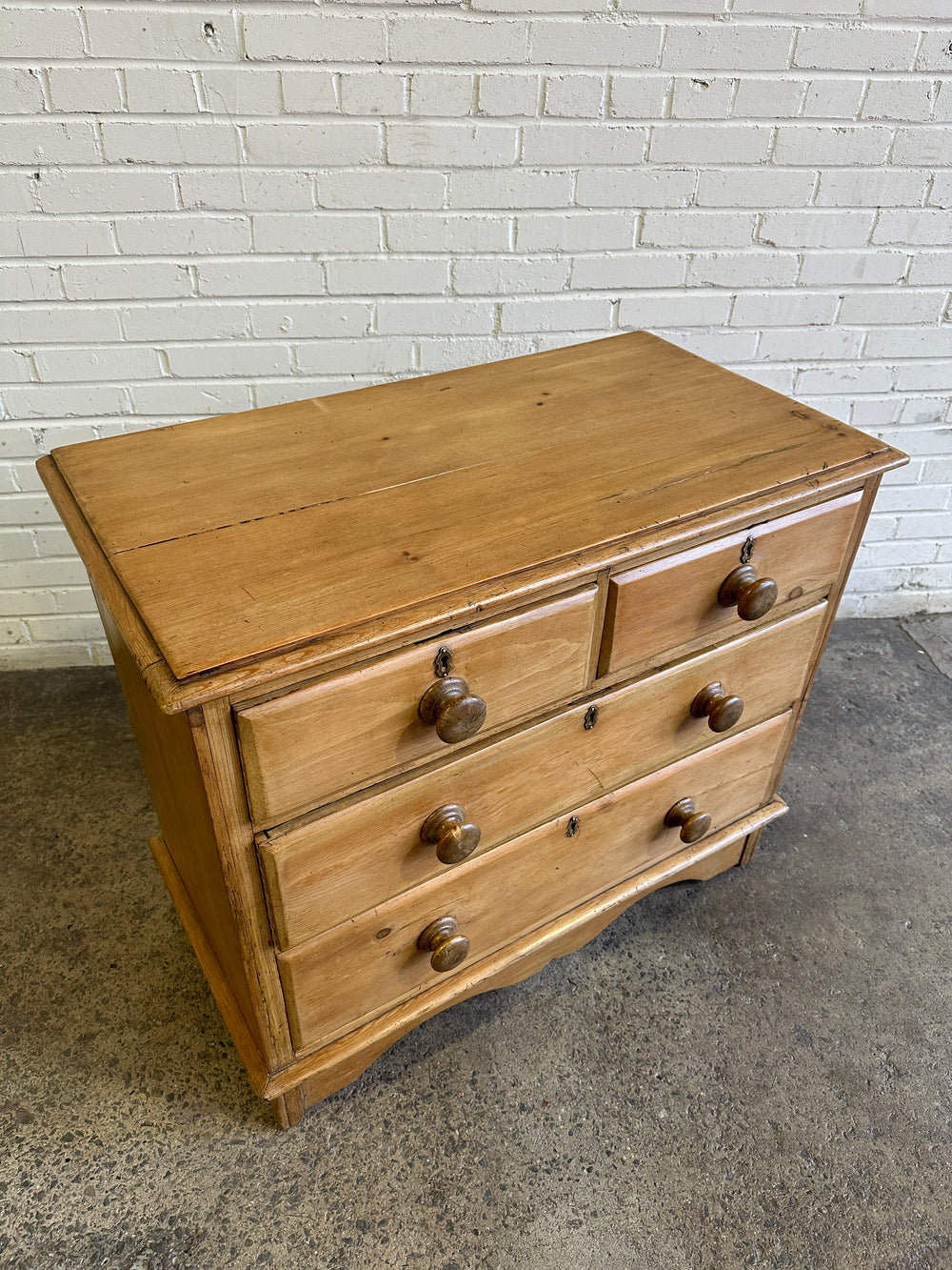 Antique Pine Chest of Drawers with Wavy Skirt, c. 1890