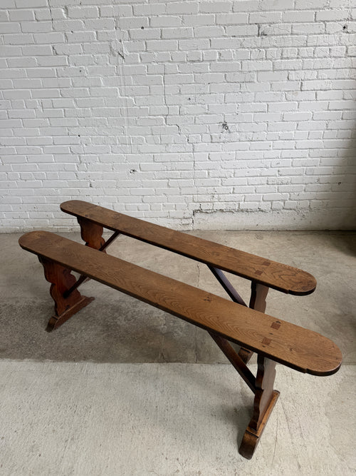 A 19th Century Pair of Oak and Fruitwood Dining Benches