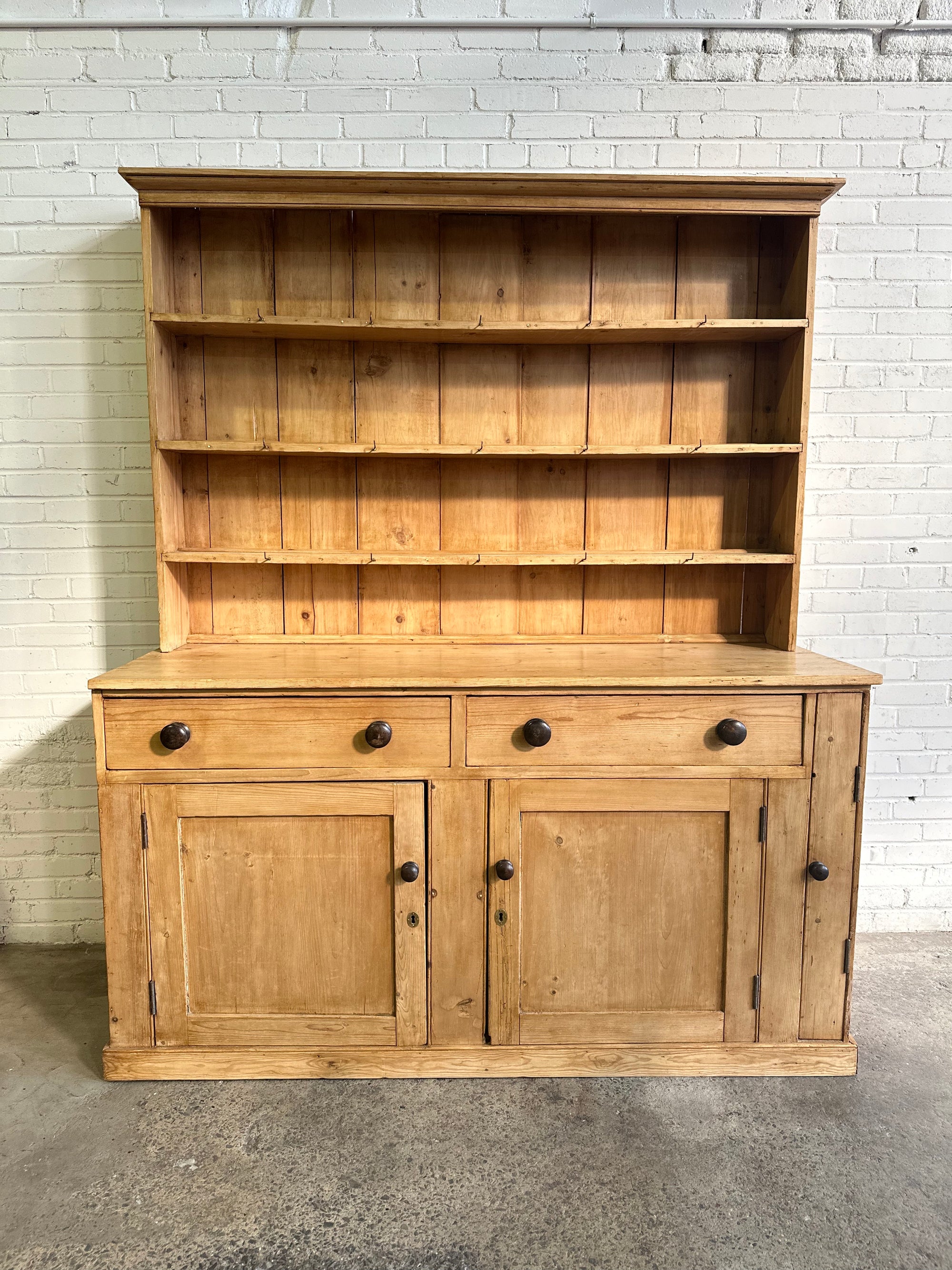 Large Antique Pine English Kitchen Dresser c. 1890