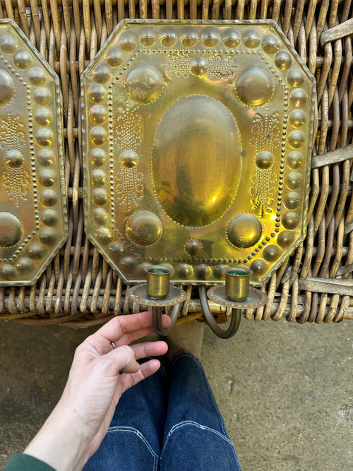 Large Antique Swedish Brass Wall Sconces, c. 1920