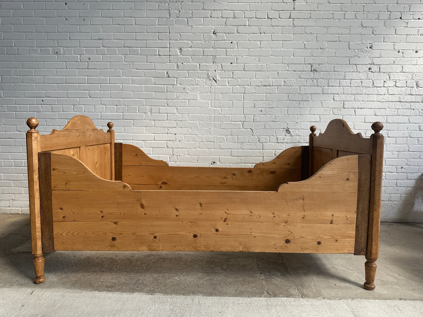 A Wide Antique Pine Sleigh Bed, c. 1900