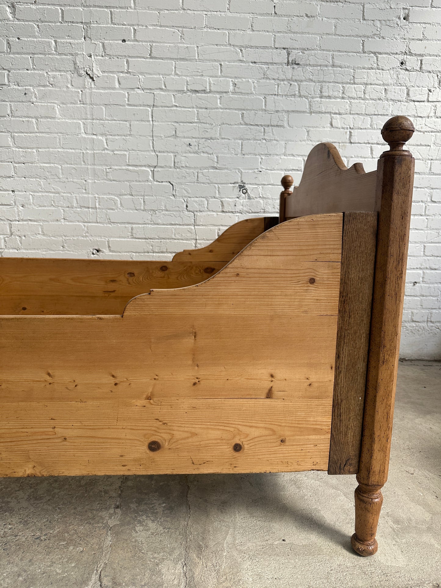 A Wide Antique Pine Sleigh Bed, c. 1900