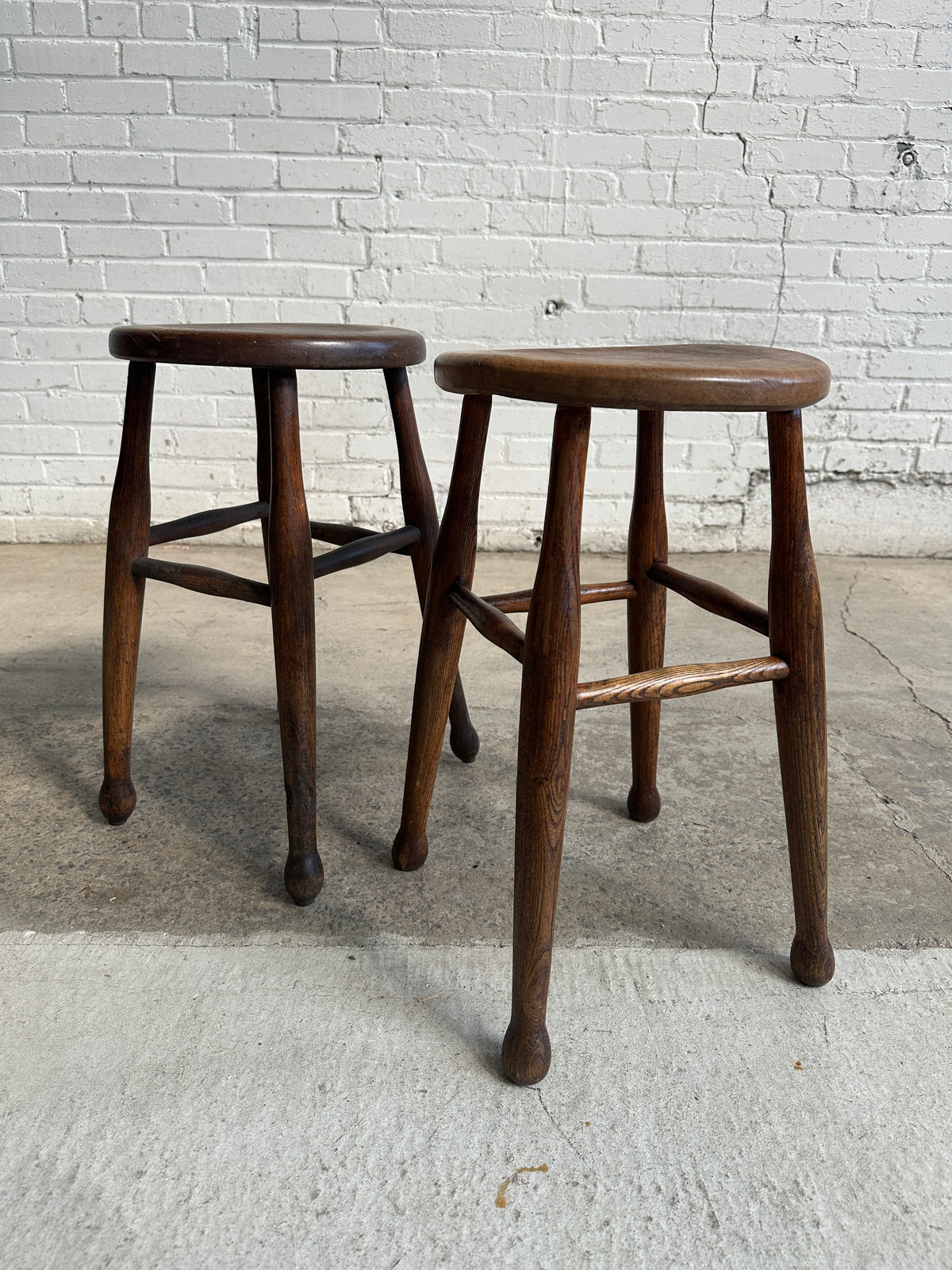 A Pair of Antique Elm English Stools, c. 1880