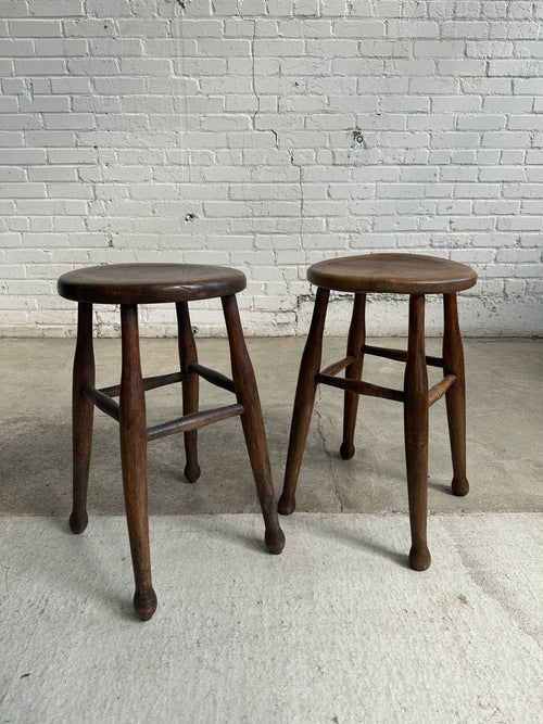A Pair of Antique Elm English Stools, c. 1880