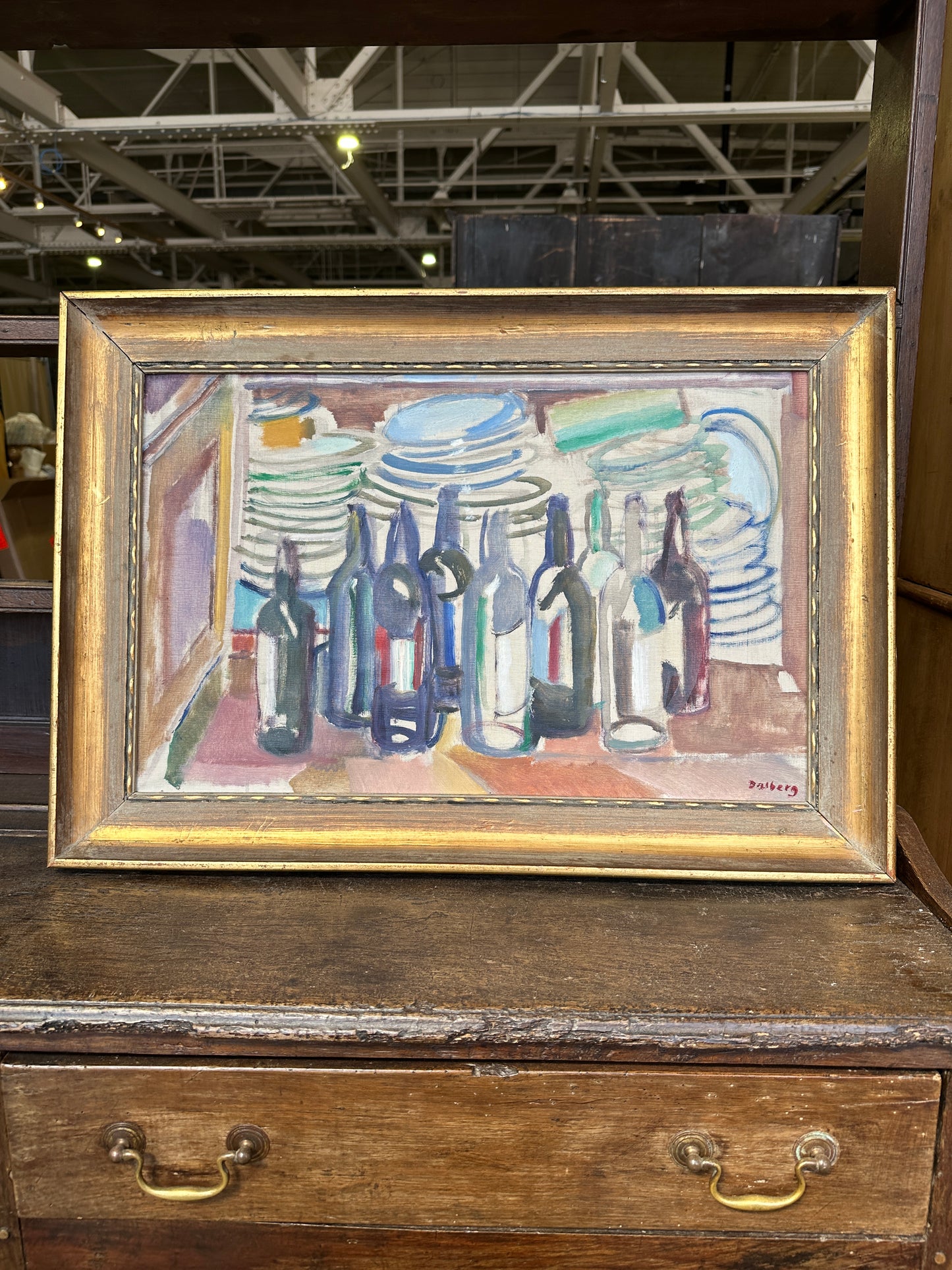 Bottles Still Life: Vintage Swedish Oil on Canvas