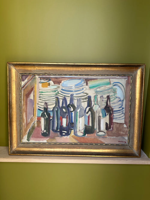 Bottles Still Life: Vintage Swedish Oil on Canvas