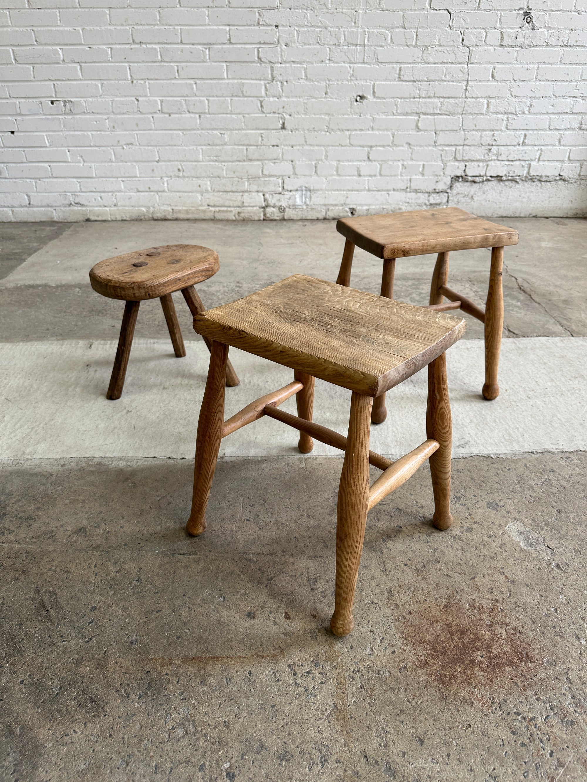 A Pair of Antique Elm English Stools c. 1880