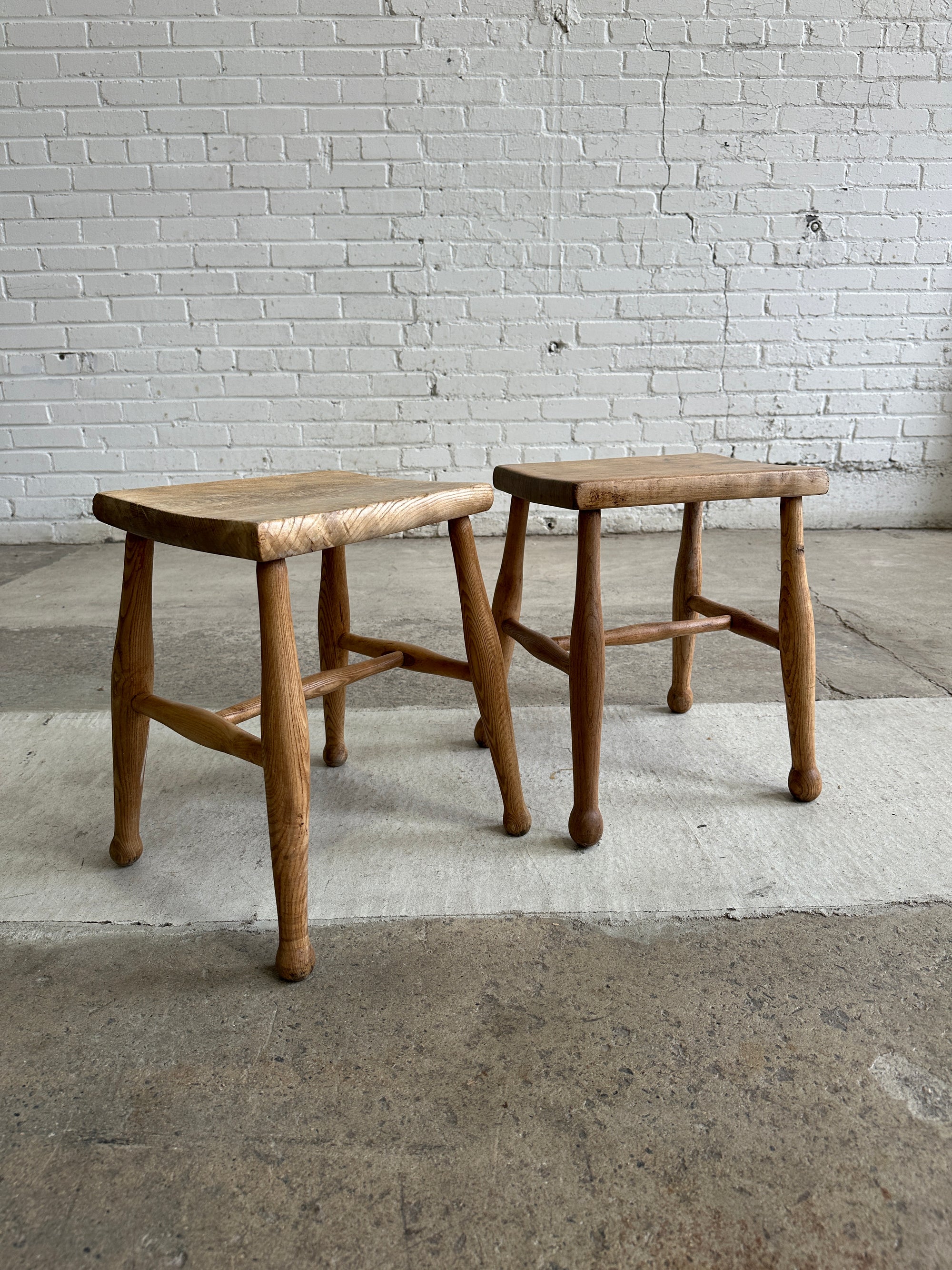 A Pair of Antique Elm English Stools c. 1880
