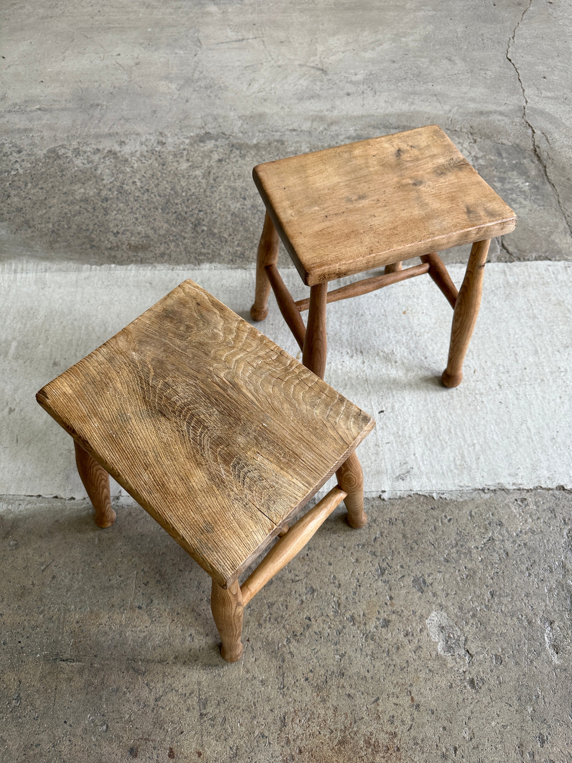 A Pair of Antique Elm English Stools c. 1880