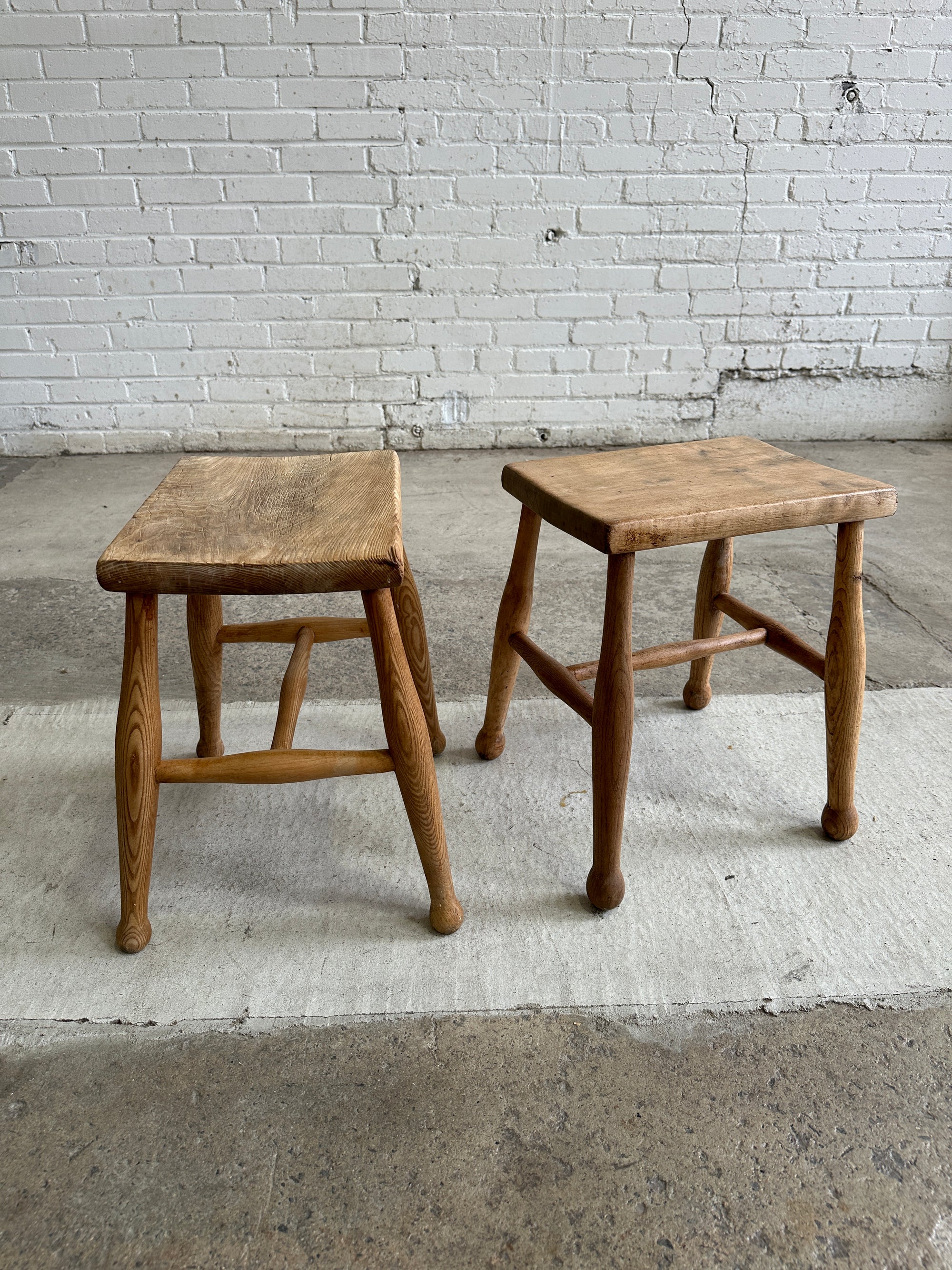 A Pair of Antique Elm English Stools c. 1880