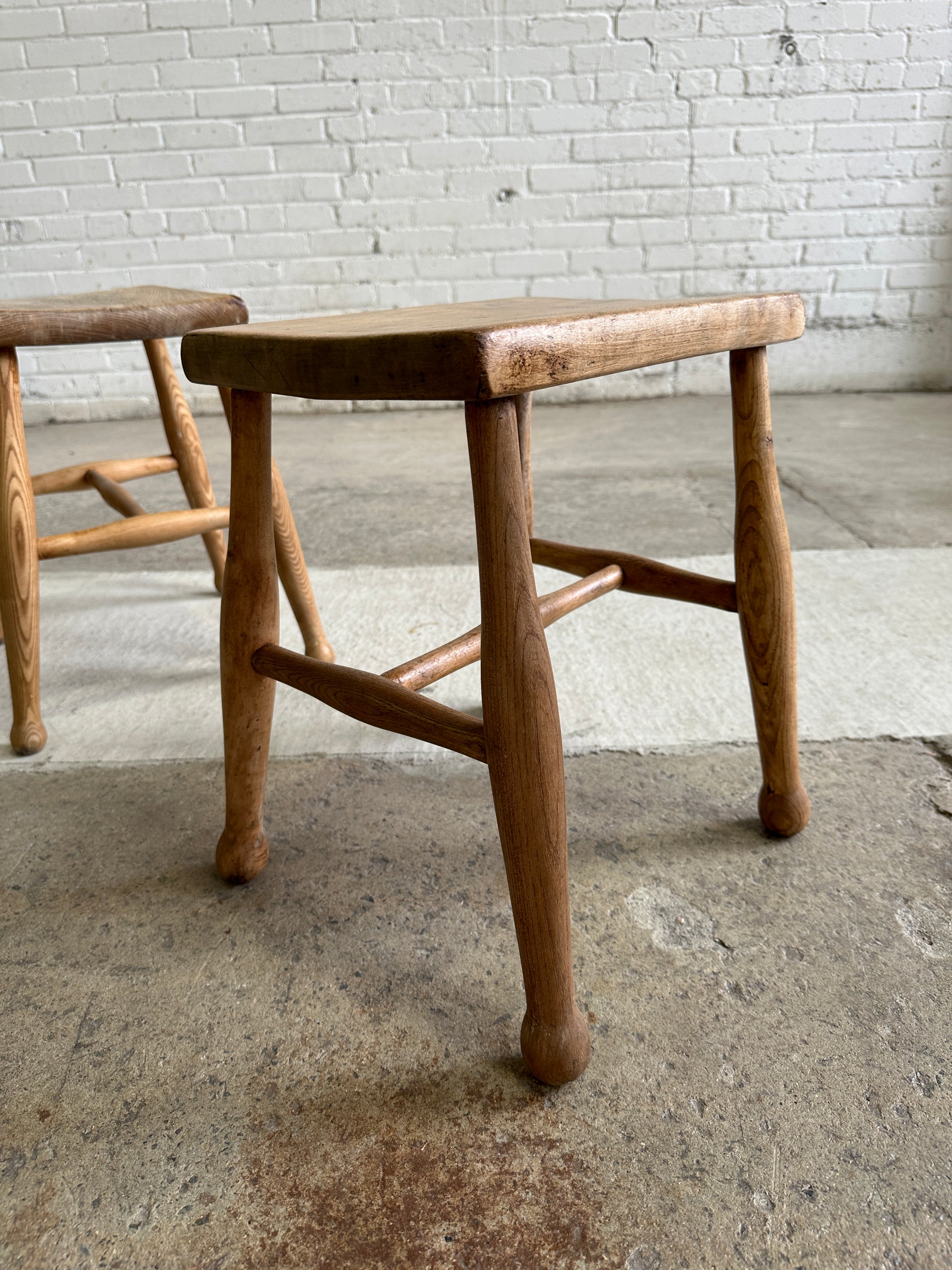 A Pair of Antique Elm English Stools c. 1880
