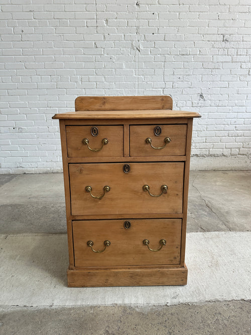 Antique Pine Chest of Drawers or Night Stand with Brass Handles c. 1900