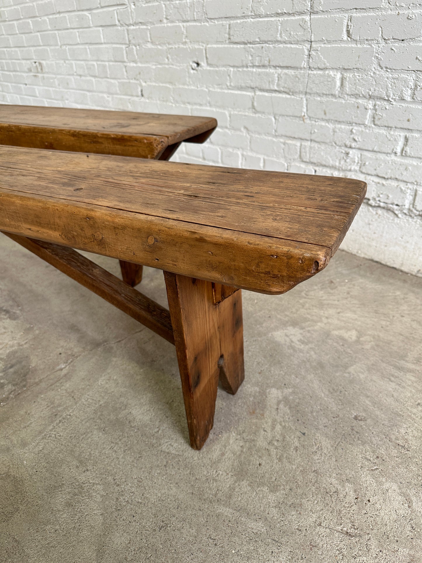A Pair of 6-Foot English Antique Pine Benches c. 1875