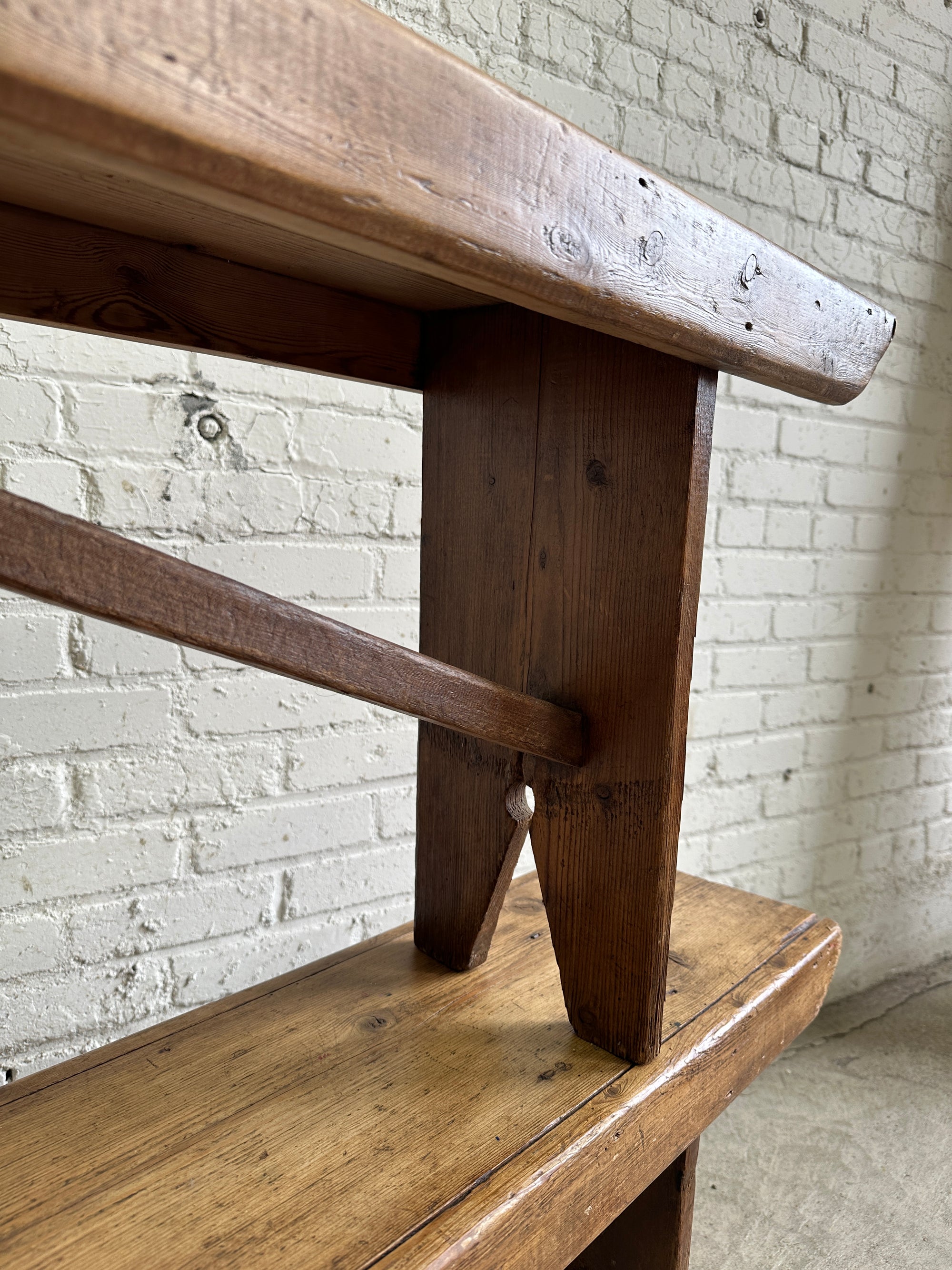 A Pair of 6-Foot English Antique Pine Benches c. 1875