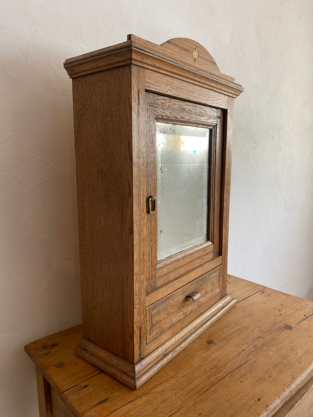Antique Oak English Wall Cupboard with Mirror c. 1900