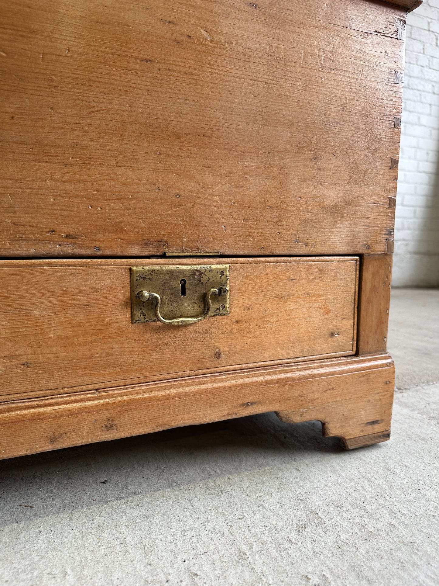 Antique Pine English Mule Chest with Brass Hardware c. 1860