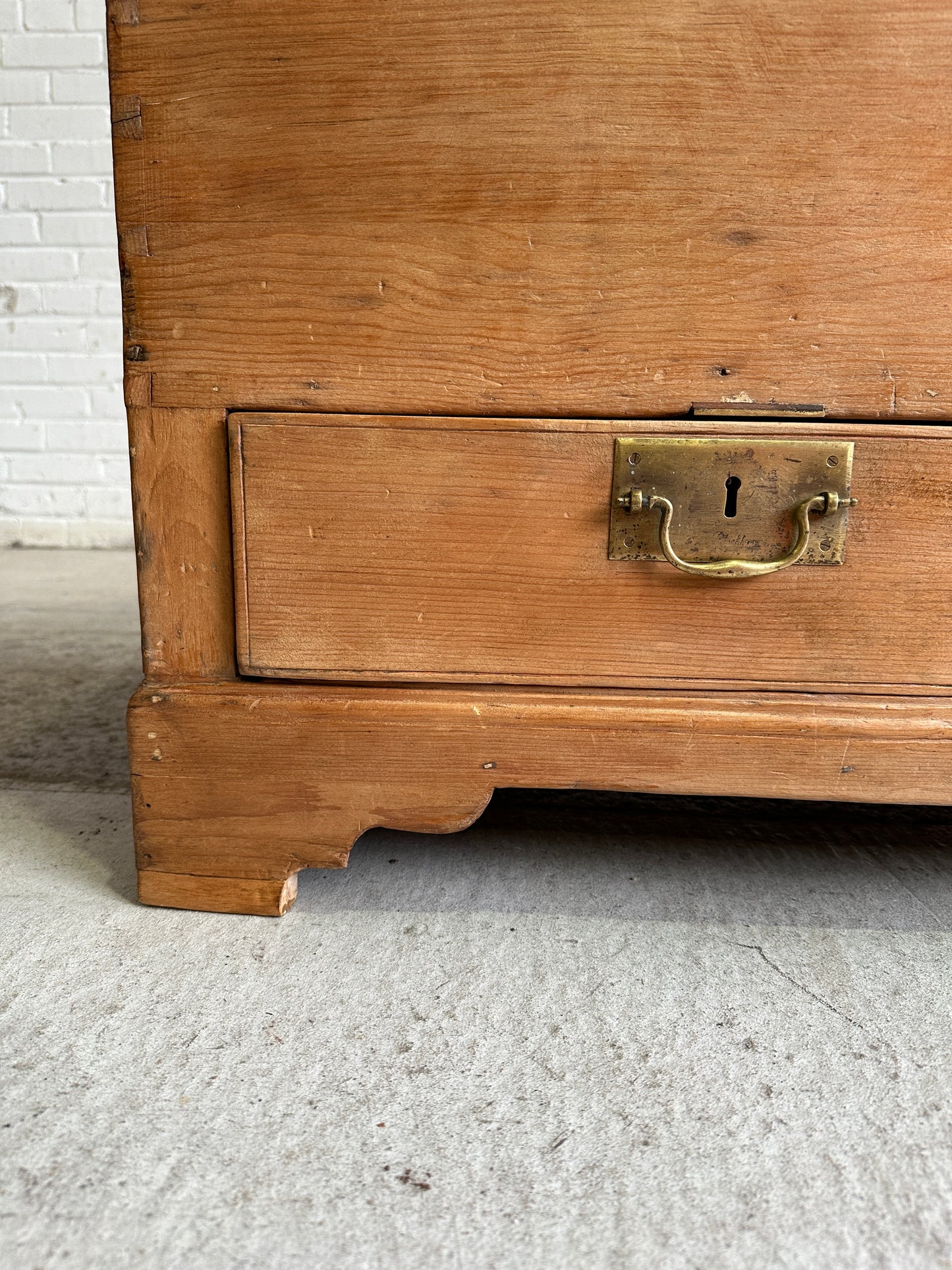 Antique Pine English Mule Chest with Brass Hardware c. 1860